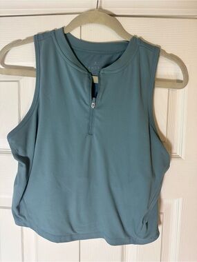 Danskin Dusty Teal Zip-Front Sleeveless Workout Tank
